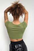 Short Sleeve Lace-up Crop Top SKT3009 - SWEETKAMA