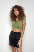 Short Sleeve Lace-up Crop Top SKT3009 - SWEETKAMA