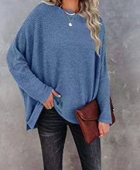 Solid Color Batwing Sleeves Collar Ladies Knit Top RX6615 - SWEETKAMA