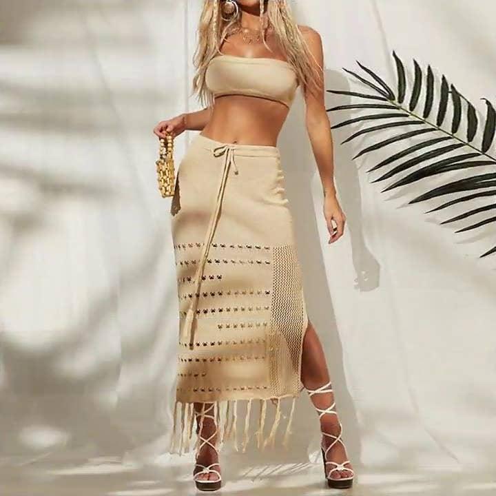 Solid Color Bikini Swimwear Cover Up Set HL5870 - SWEETKAMA