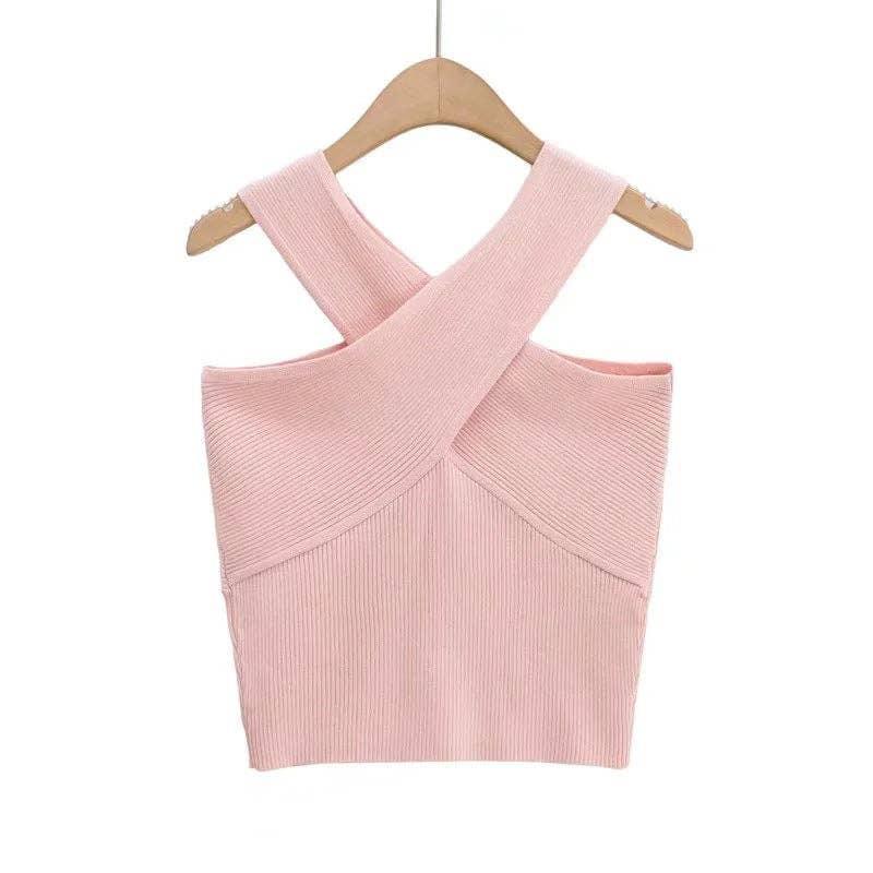 Solid Color Cross Sleeveless Daily Knit Top A9YS220875-9 - SWEETKAMA