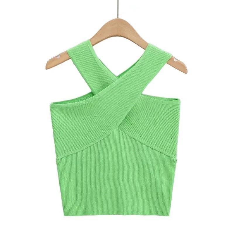Solid Color Cross Sleeveless Daily Knit Top A9YS220875-9 - SWEETKAMA