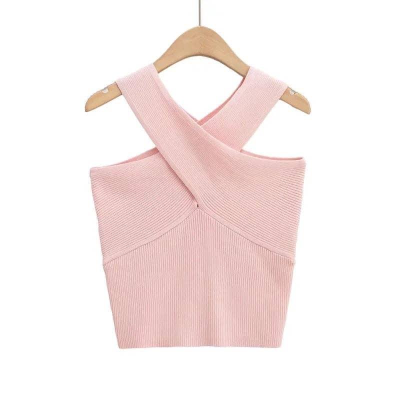Solid Color Cross Sleeveless Daily Knit Top A9YS220875-9 - SWEETKAMA