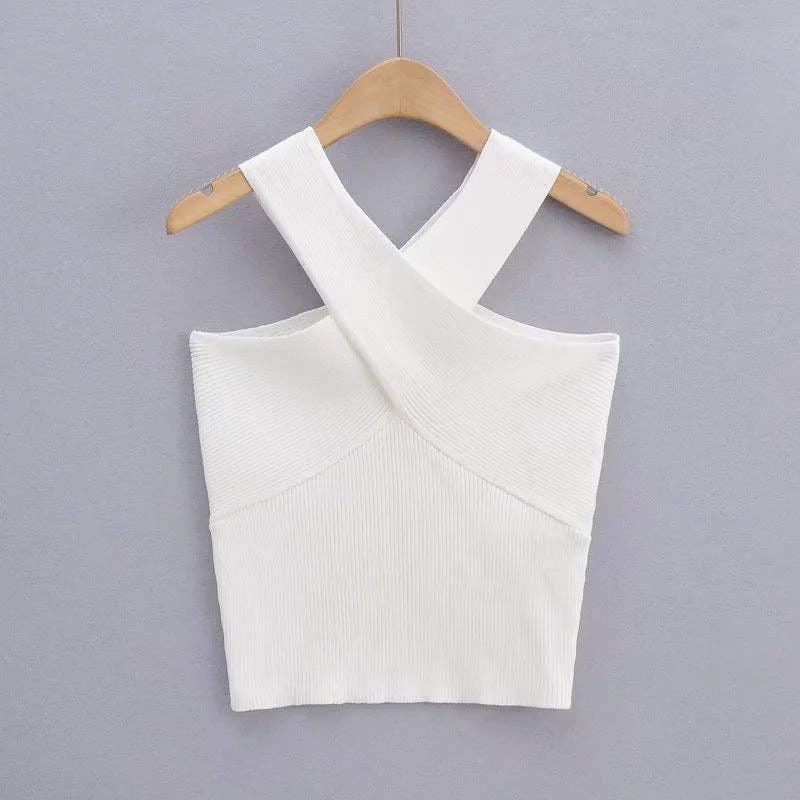 Solid Color Cross Sleeveless Daily Knit Top A9YS220875-9 - SWEETKAMA