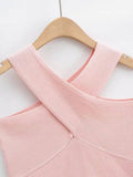Solid Color Cross Sleeveless Daily Knit Top A9YS220875-9 - SWEETKAMA