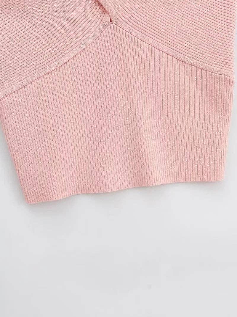 Solid Color Cross Sleeveless Daily Knit Top A9YS220875-9 - SWEETKAMA