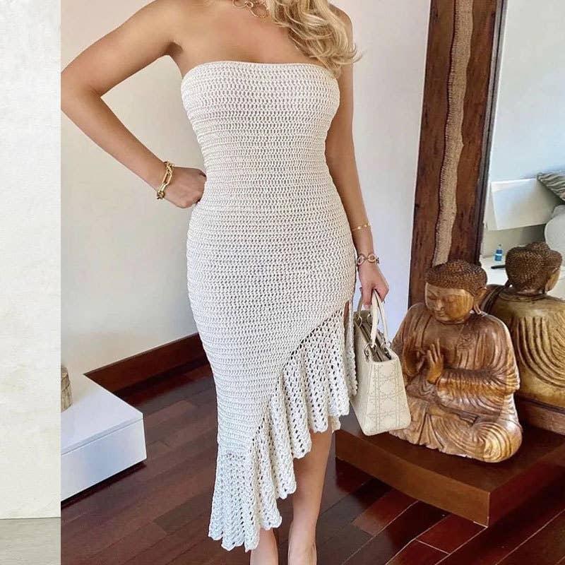 Solid Color Flounce Bikini Swimwear Cover Up Dress HL9772 - SWEETKAMA