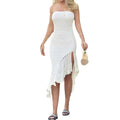 Solid Color Flounce Bikini Swimwear Cover Up Dress HL9772 - SWEETKAMA