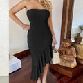 Solid Color Flounce Bikini Swimwear Cover Up Dress HL9772 - SWEETKAMA