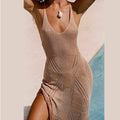 Solid Color Flounce Bikini Swimwear Cover Up Dress HL9788 - SWEETKAMA