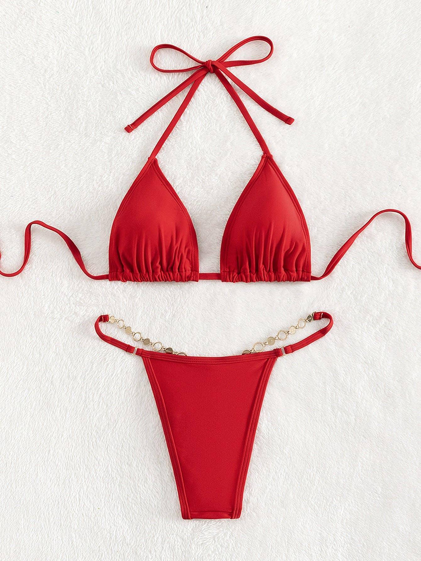 Solid Color Halter Ladies Sexy Swimwear Set A-S132 - SWEETKAMA