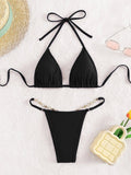 Solid Color Halter Ladies Sexy Swimwear Set A-S132 - SWEETKAMA