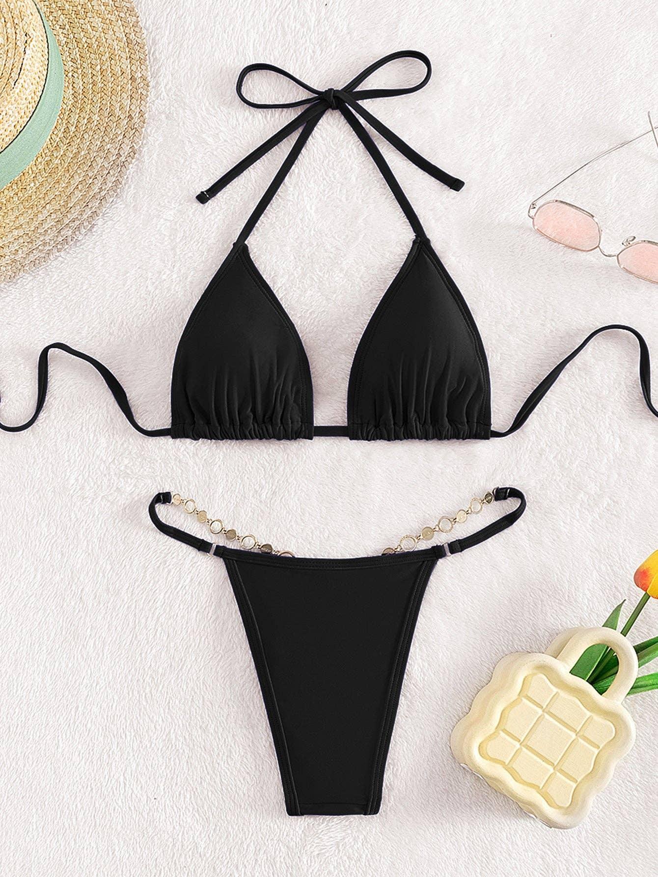 Solid Color Halter Ladies Sexy Swimwear Set A-S132 - SWEETKAMA