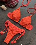 Solid Color Halter Micro Thong Triangle Bikini Set 8284 - SWEETKAMA