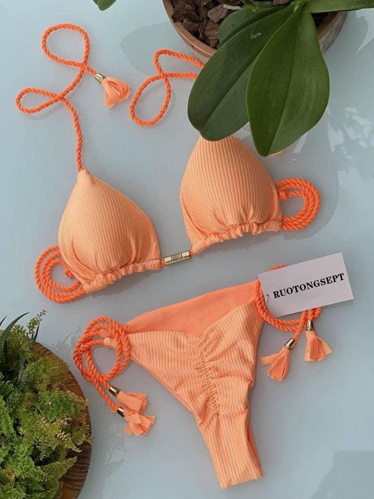 Solid Color Halter Micro Thong Triangle Bikini Set GY02 - SWEETKAMA