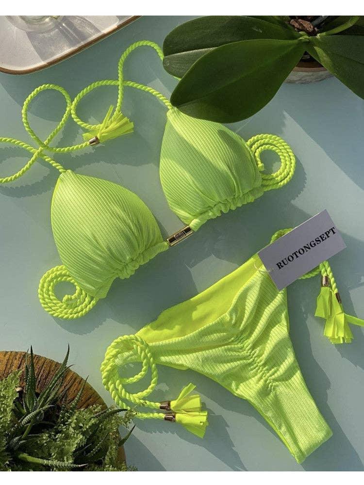 Solid Color Halter Micro Thong Triangle Bikini Set GY02 - SWEETKAMA