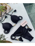Solid Color Halter Micro Thong Triangle Bikini Set GY02 - SWEETKAMA