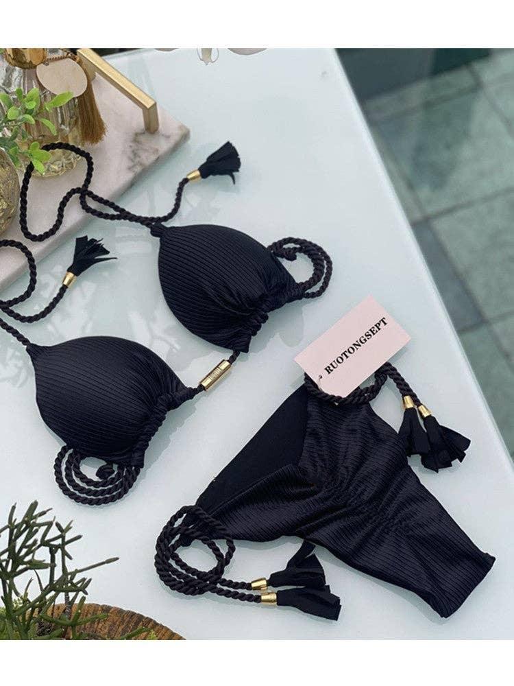 Solid Color Halter Micro Thong Triangle Bikini Set GY02 - SWEETKAMA