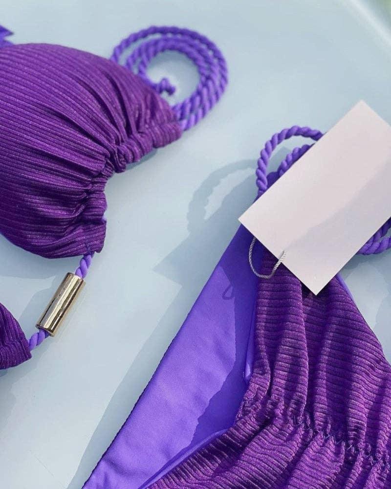Solid Color Halter Micro Thong Triangle Bikini Set S05 - SWEETKAMA