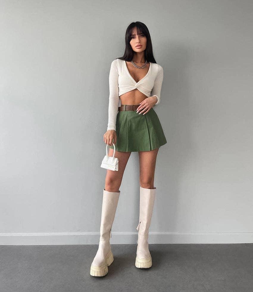 Solid Color High Waist Ladies Skorts KQ7026 - SWEETKAMA