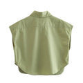 Solid Color Lapel Pockets Sleeveless Short Shirt 8BS968 - SWEETKAMA