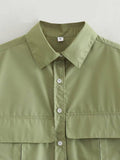 Solid Color Lapel Pockets Sleeveless Short Shirt 8BS968 - SWEETKAMA