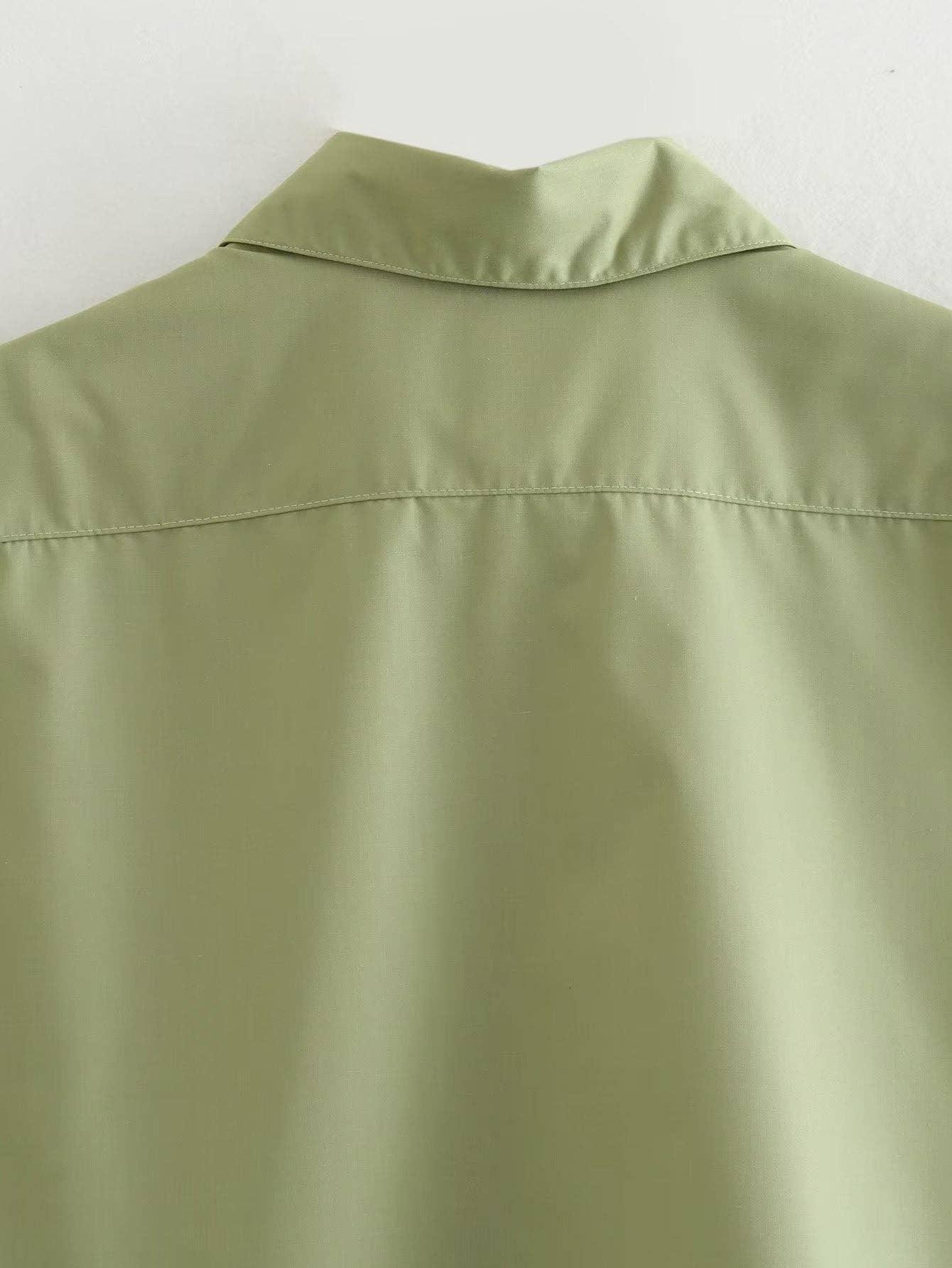 Solid Color Lapel Pockets Sleeveless Short Shirt 8BS968 - SWEETKAMA