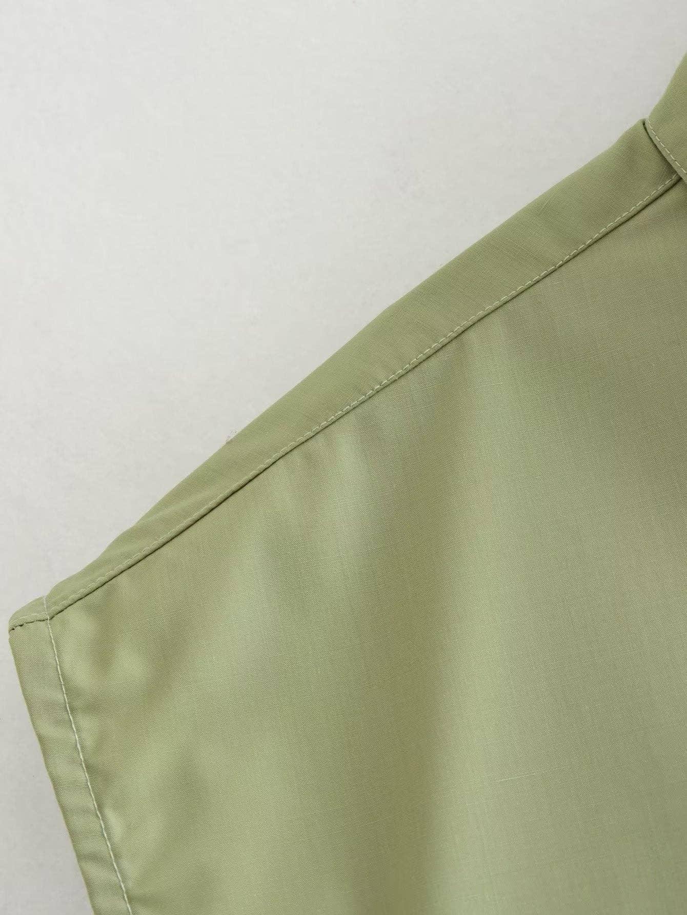 Solid Color Lapel Pockets Sleeveless Short Shirt 8BS968 - SWEETKAMA