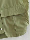Solid Color Lapel Pockets Sleeveless Short Shirt 8BS968 - SWEETKAMA