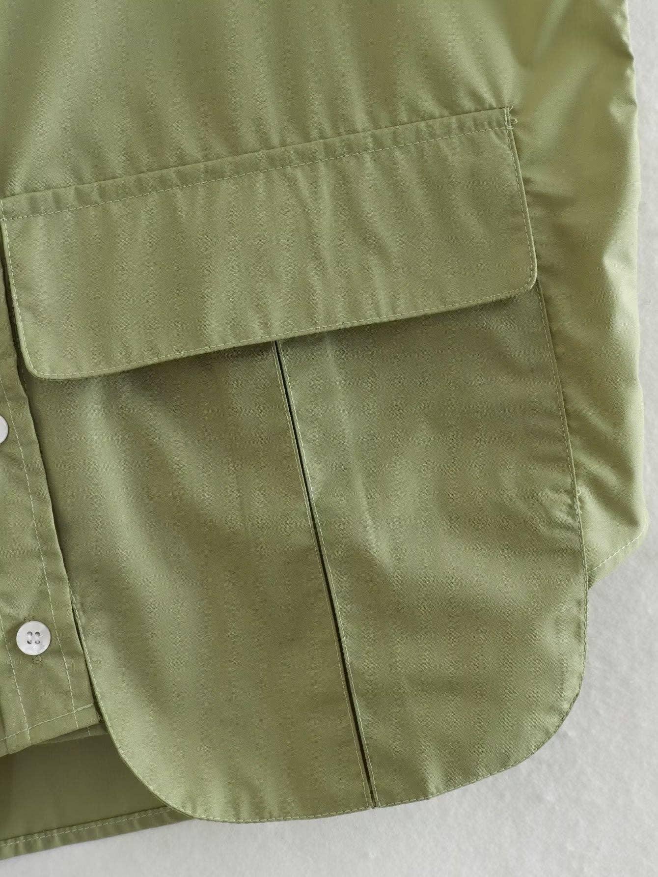 Solid Color Lapel Pockets Sleeveless Short Shirt 8BS968 - SWEETKAMA