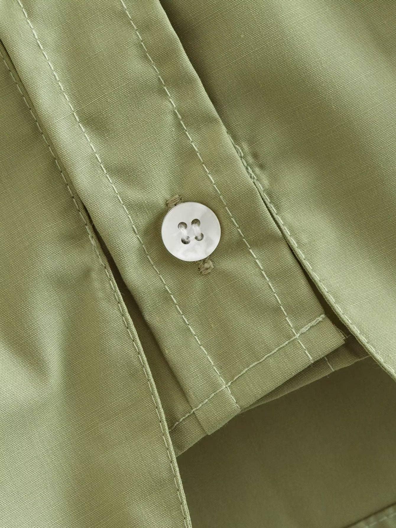 Solid Color Lapel Pockets Sleeveless Short Shirt 8BS968 - SWEETKAMA