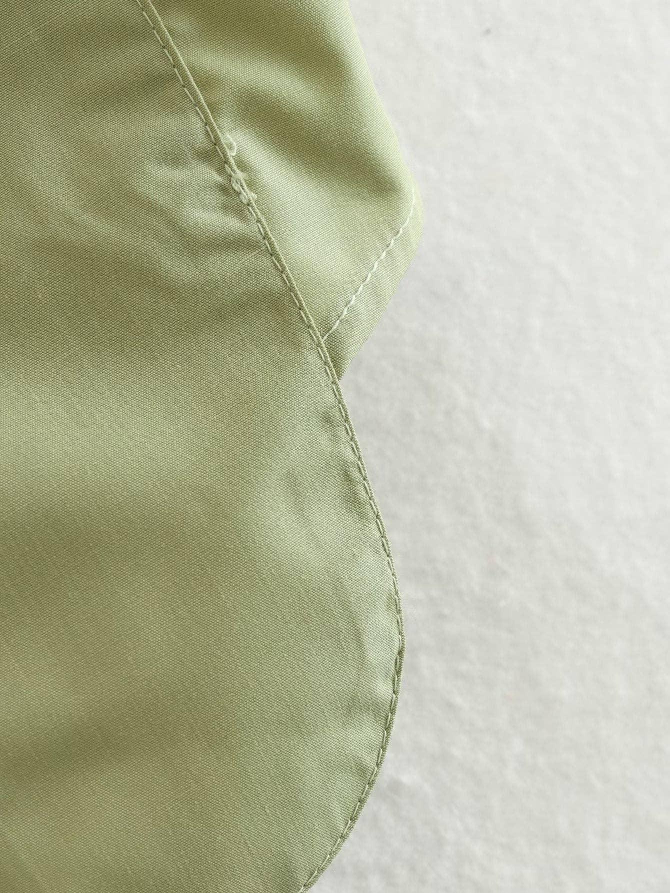Solid Color Lapel Pockets Sleeveless Short Shirt 8BS968 - SWEETKAMA