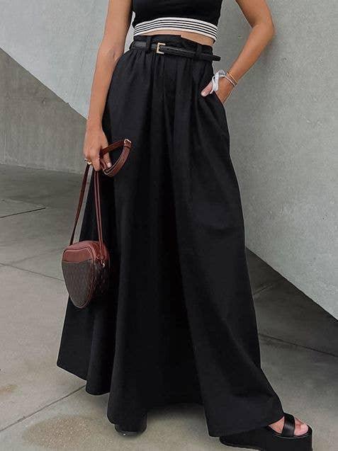 Solid Color Large Hem Ladies Maxi Skirt BSQ3958 - SWEETKAMA