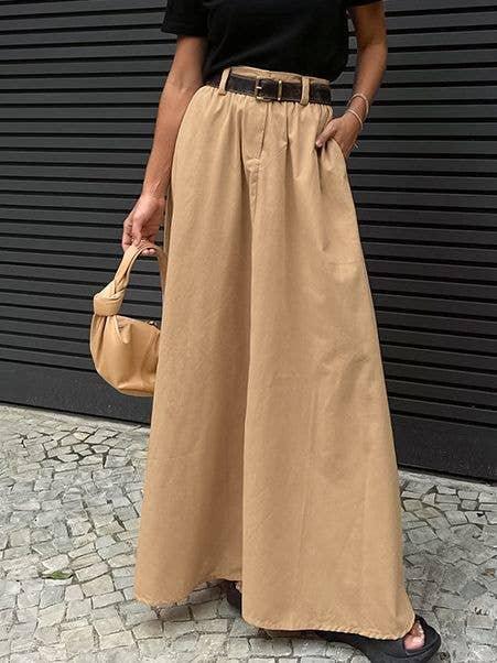 Solid Color Large Hem Ladies Maxi Skirt BSQ3958 - SWEETKAMA