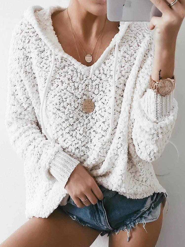 Solid Color Long Sleeves Hollow Out Sweater T2053 - SWEETKAMA
