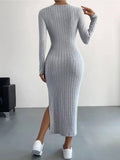 Solid Color Long Sleeves Round Neck Dress G1028 - SWEETKAMA