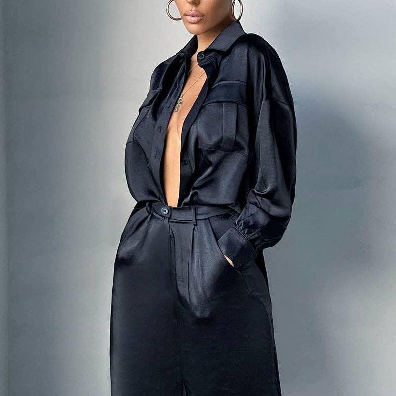 Solid Color Long Sleeves Top and Pants Ladies Set ZL1857 - SWEETKAMA