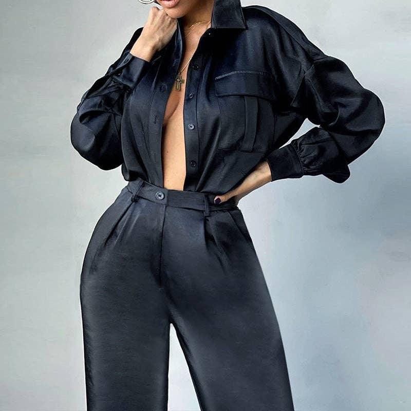 Solid Color Long Sleeves Top and Pants Ladies Set ZL1857 - SWEETKAMA