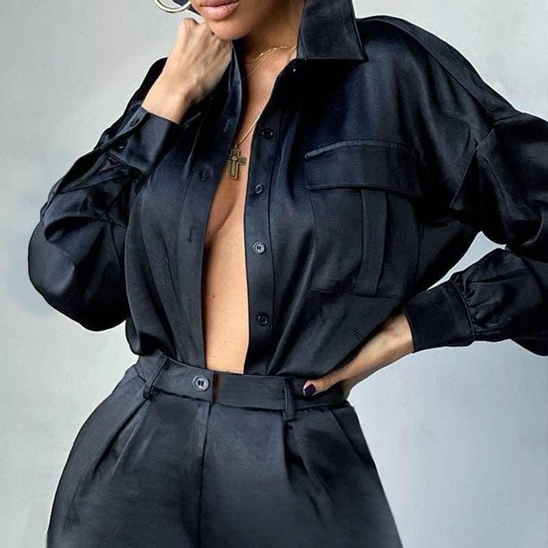 Solid Color Long Sleeves Top and Pants Ladies Set ZL1857 - SWEETKAMA