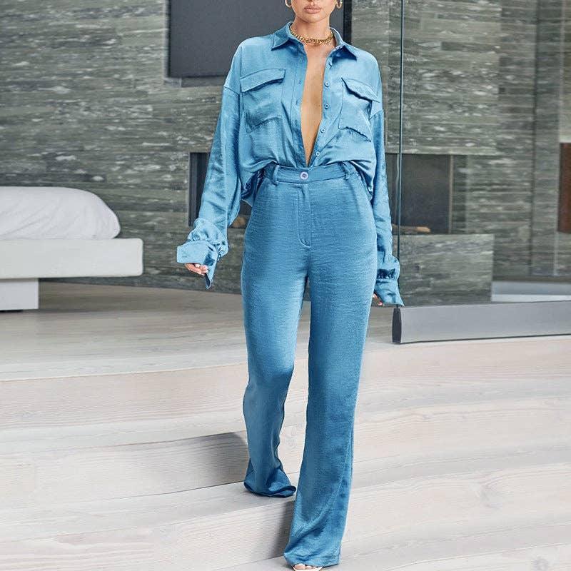 Solid Color Long Sleeves Top and Pants Ladies Set ZL1857 - SWEETKAMA