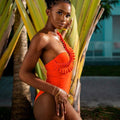 Solid Color One Shoulder One Piece Swimsuit 2385 - SWEETKAMA
