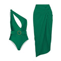Solid Color One Shoulder One Piece Swimwear with Cover Y185 - SWEETKAMA