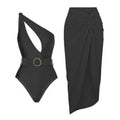 Solid Color One Shoulder One Piece Swimwear with Cover Y185 - SWEETKAMA
