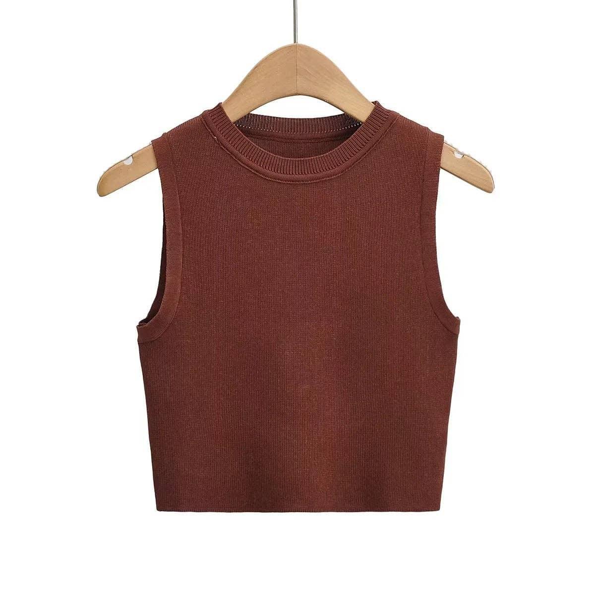 Solid Color Round Neck Close-Fit Daily Knit Top C83614-CL1 - SWEETKAMA