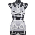 Solid Color Sexy Bandage Lingerie Set With Garter LS1457 - SWEETKAMA