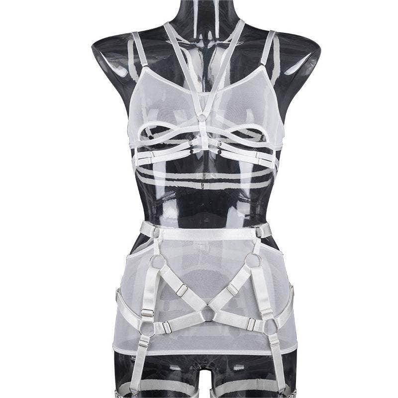 Solid Color Sexy Bandage Lingerie Set With Garter LS1457 - SWEETKAMA
