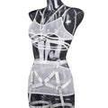 Solid Color Sexy Bandage Lingerie Set With Garter LS1457 - SWEETKAMA