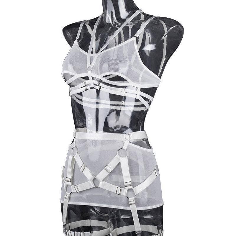 Solid Color Sexy Bandage Lingerie Set With Garter LS1457 - SWEETKAMA