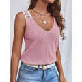 Solid Color Sleeveless V-Neck Ladies T-Shirt YC230528 - SWEETKAMA