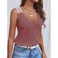 Solid Color Sleeveless V-Neck Ladies T-Shirt YC230528 - SWEETKAMA